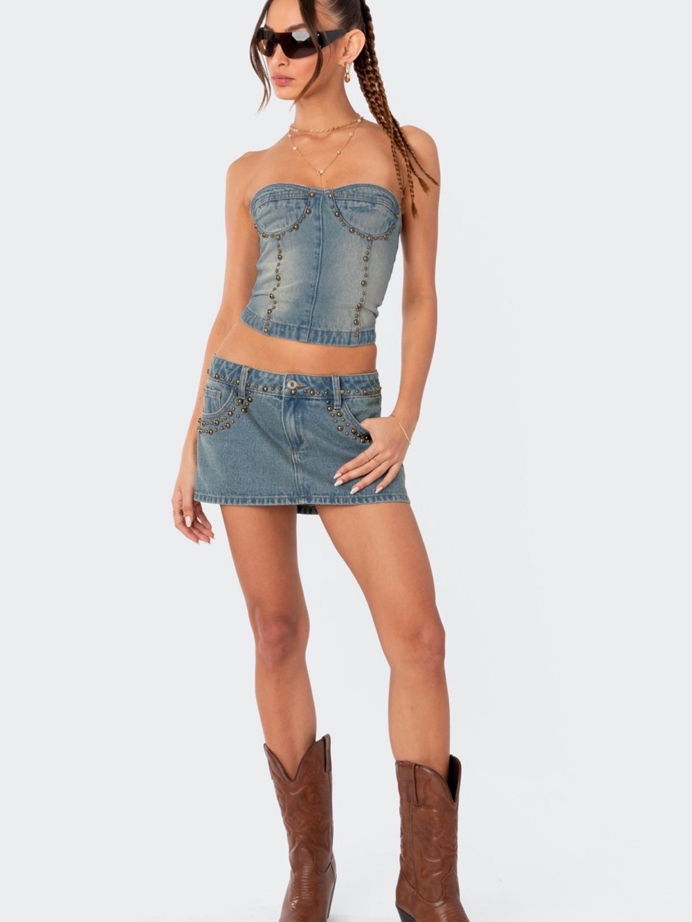 Edikted studded washed denim corset top